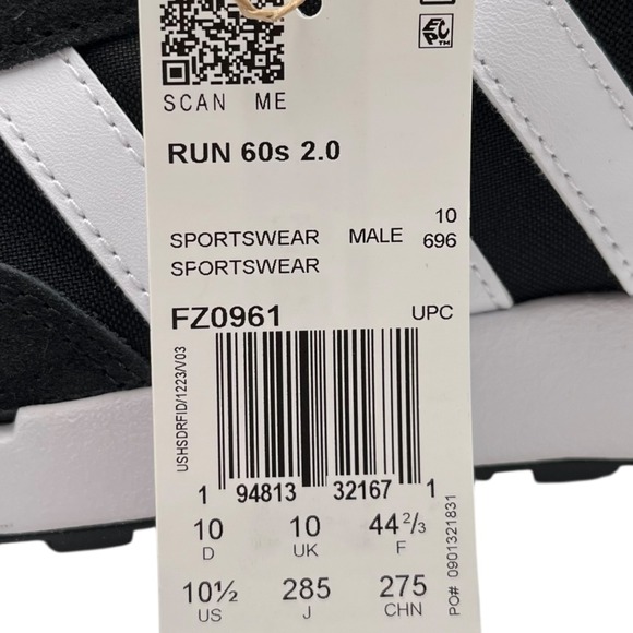 adidas Run 60s 2.0‎ Men\'s Running Shoes Size 10.5 Black-White Retro-inspired main image 10